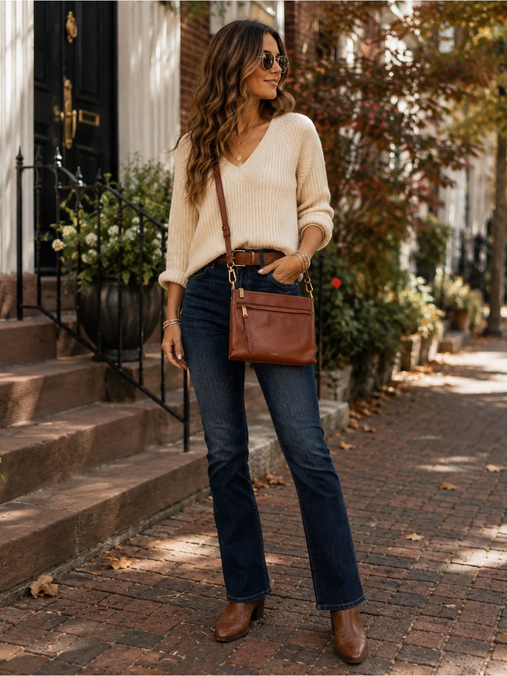 Fossil Brown Pebbled Leather Crossbody Bag Adjustable Strap
